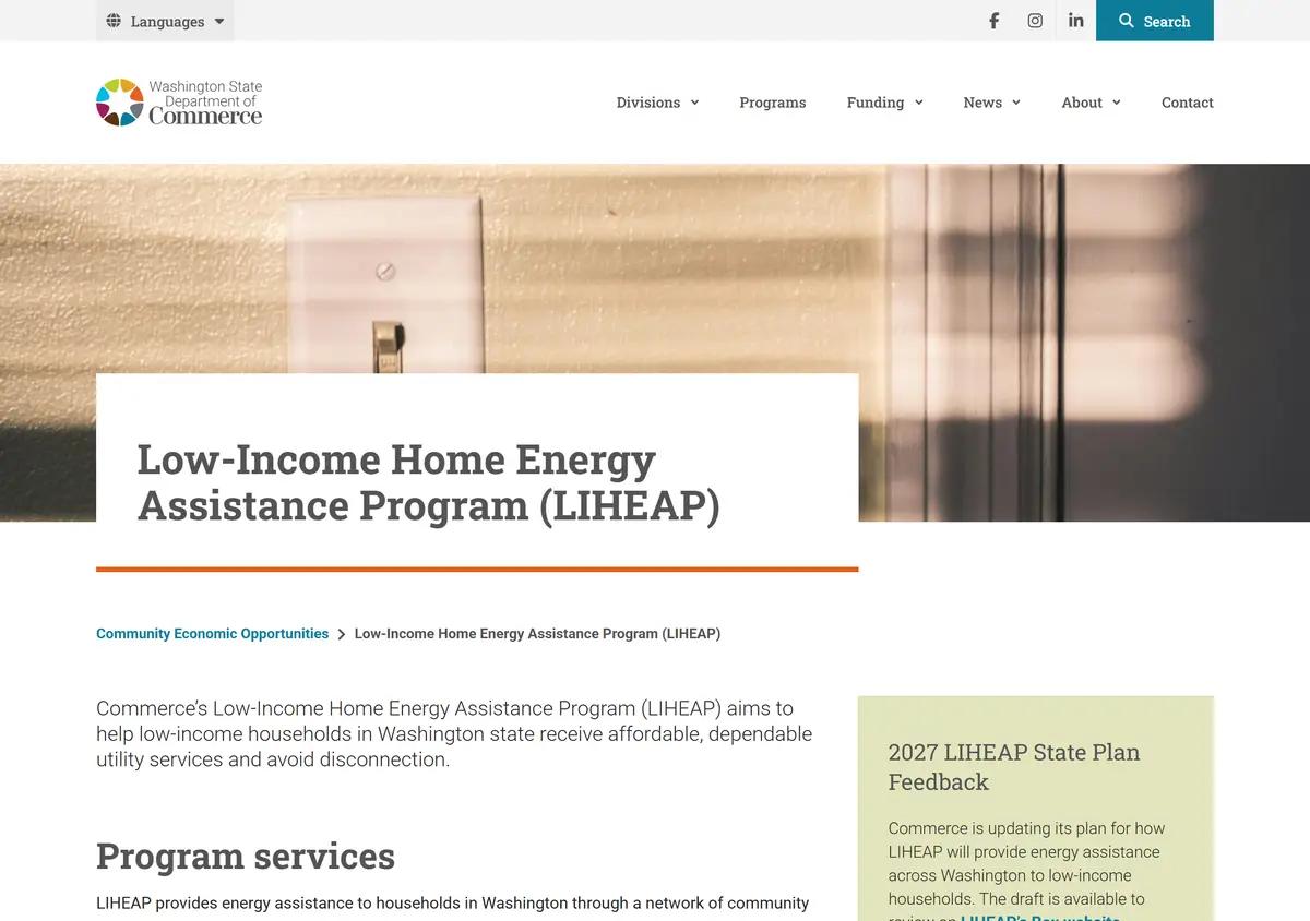 The Commerce LIHEAP page, a referral path into weatherization.